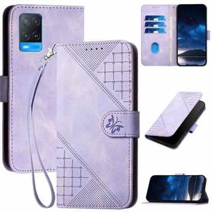 For OPPO A93 5G Grid Butterfly Embossed Pattern Leather Phone Case with Lanyard(Light Purple)