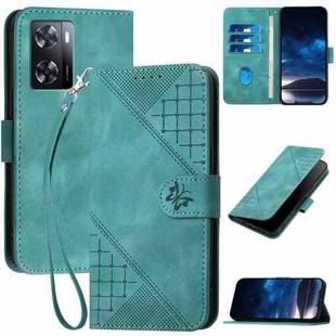 For OPPO A57 4G YX0080 Grid Butterfly Embossed Pattern Flip Leather Phone Case with Lanyard(Light Blue)