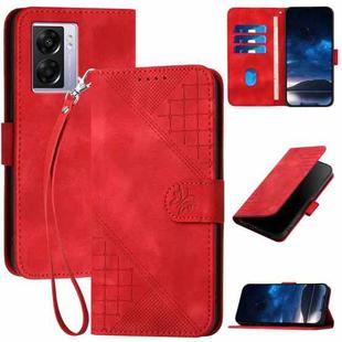 For OPPO A57e 4G Global Grid Butterfly Embossed Pattern Leather Phone Case with Lanyard(Red)