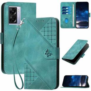 For OPPO A57e 4G Global YX0080 Grid Butterfly Embossed Pattern Flip Leather Phone Case with Lanyard(Light Blue)