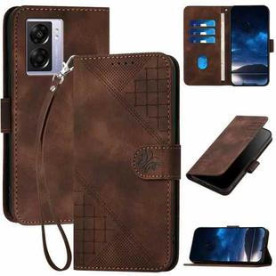 For OPPO A77 4G Global Grid Butterfly Embossed Pattern Leather Phone Case with Lanyard(Coffee)