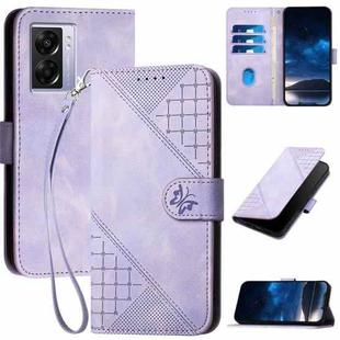 For OPPO A77 4G Global Grid Butterfly Embossed Pattern Leather Phone Case with Lanyard(Light Purple)