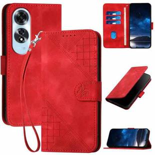 For OPPO A60 4G YX0080 Grid Butterfly Embossed Pattern Flip Leather Phone Case with Lanyard(Red)