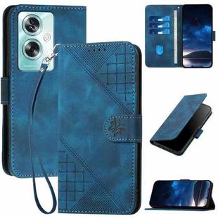 For OPPO A79 5G Global Grid Butterfly Embossed Pattern Leather Phone Case with Lanyard(Dark Blue)