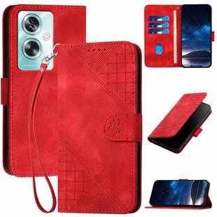 For OPPO A79 5G Global YX0080 Grid Butterfly Embossed Pattern Flip Leather Phone Case with Lanyard(Red)