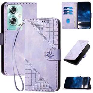 For OPPO A79 5G Global Grid Butterfly Embossed Pattern Leather Phone Case with Lanyard(Light Purple)