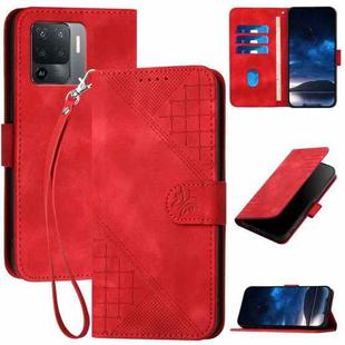 For OPPO A94 4G / F19 Pro 4G YX0080 Grid Butterfly Embossed Pattern Flip Leather Phone Case with Lanyard(Red)