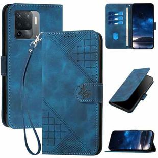 For OPPO Reno5 F 4G / Reno5 Lite Grid Butterfly Embossed Pattern Leather Phone Case with Lanyard(Dark Blue)