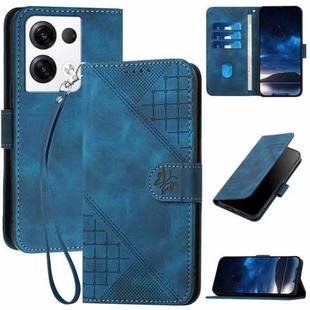 For OPPO Reno8 Pro 5G Global Grid Butterfly Embossed Pattern Leather Phone Case with Lanyard(Dark Blue)