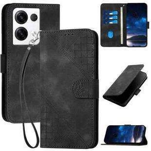 For OPPO Reno8 Pro 5G Global Grid Butterfly Embossed Pattern Leather Phone Case with Lanyard(Black)