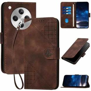 For OPPO Find X8 Grid Butterfly Embossed Pattern Leather Phone Case with Lanyard(Coffee)