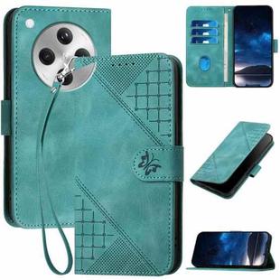 For OPPO Find X8 Grid Butterfly Embossed Pattern Leather Phone Case with Lanyard(Light Blue)