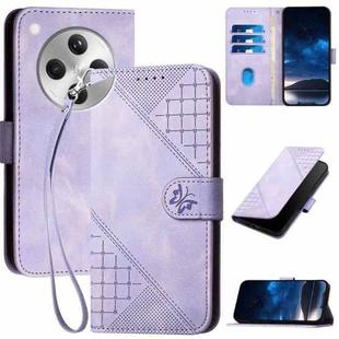 For OPPO Find X8 Grid Butterfly Embossed Pattern Leather Phone Case with Lanyard(Light Purple)