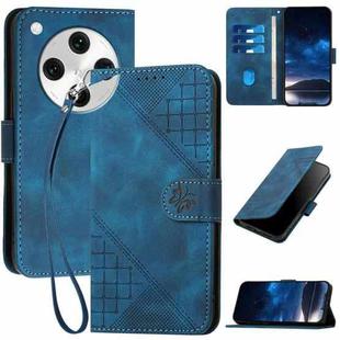 For OPPO Find X8 Pro Grid Butterfly Embossed Pattern Leather Phone Case with Lanyard(Dark Blue)