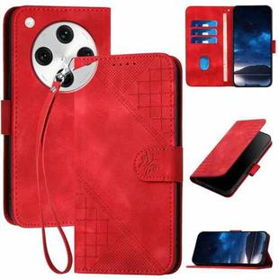 For OPPO Find X8 Pro Grid Butterfly Embossed Pattern Leather Phone Case with Lanyard(Red)