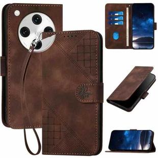 For OPPO Find X8 Pro Grid Butterfly Embossed Pattern Leather Phone Case with Lanyard(Coffee)