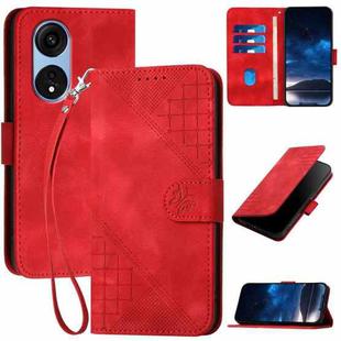 For OPPO A1 Pro / Reno8 T 5G Global Grid Butterfly Embossed Pattern Leather Phone Case with Lanyard(Red)