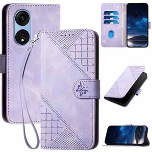 For OPPO A1 Pro / Reno8 T 5G Global Grid Butterfly Embossed Pattern Leather Phone Case with Lanyard(Light Purple)