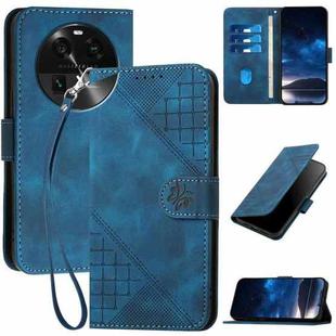 For OPPO Find X6 Grid Butterfly Embossed Pattern Leather Phone Case with Lanyard(Dark Blue)