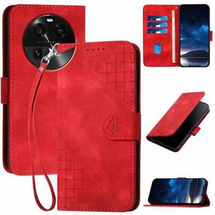 For OPPO Find X6 Grid Butterfly Embossed Pattern Leather Phone Case with Lanyard(Red)