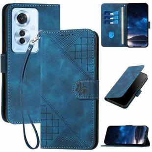 For OPPO Reno11 F / F25 Pro Grid Butterfly Embossed Pattern Leather Phone Case with Lanyard(Dark Blue)