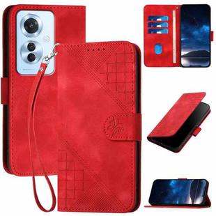 For OPPO Reno11 F / F25 Pro Grid Butterfly Embossed Pattern Leather Phone Case with Lanyard(Red)