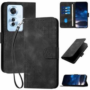 For OPPO Reno11 F / F25 Pro Grid Butterfly Embossed Pattern Leather Phone Case with Lanyard(Black)