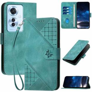 For OPPO Reno11 F / F25 Pro Grid Butterfly Embossed Pattern Leather Phone Case with Lanyard(Light Blue)