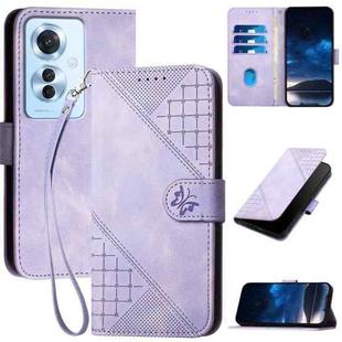 For OPPO Reno11 F / F25 Pro Grid Butterfly Embossed Pattern Leather Phone Case with Lanyard(Light Purple)