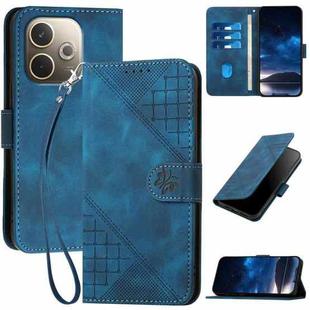 For OPPO A5 Pro 5G Grid Butterfly Embossed Pattern Leather Phone Case with Lanyard(Dark Blue)