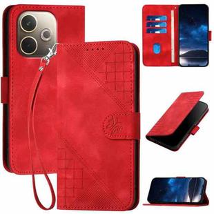 For OPPO A5 Pro 5G Grid Butterfly Embossed Pattern Leather Phone Case with Lanyard(Red)