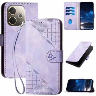 For OPPO A5 Pro 5G Grid Butterfly Embossed Pattern Leather Phone Case with Lanyard(Light Purple)