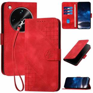For OPPO Find X8 Ultra Grid Butterfly Embossed Pattern Leather Phone Case with Lanyard(Red)