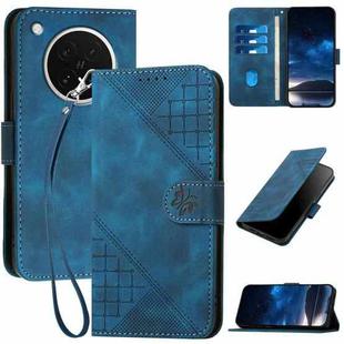 For OPPO Find X8s Grid Butterfly Embossed Pattern Leather Phone Case with Lanyard(Dark Blue)