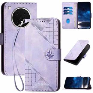 For OPPO Find X8s Grid Butterfly Embossed Pattern Leather Phone Case with Lanyard(Light Purple)