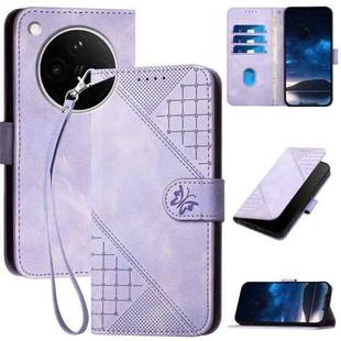 For OPPO Find X8s+ Grid Butterfly Embossed Pattern Leather Phone Case with Lanyard(Light Purple)