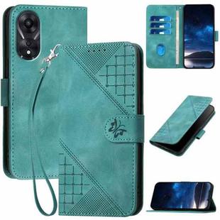 For OPPO A78 5G / A1x Grid Butterfly Embossed Pattern Leather Phone Case with Lanyard(Light Blue)