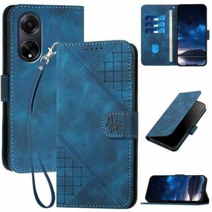 For OPPO A98 5G Grid Butterfly Embossed Pattern Leather Phone Case with Lanyard(Dark Blue)