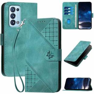 For OPPO Reno6 Pro+ 5G Grid Butterfly Embossed Pattern Leather Phone Case with Lanyard(Light Blue)