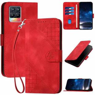 For Realme 8 / 8 Pro YX0080 Grid Butterfly Embossed Pattern Flip Leather Phone Case with Lanyard(Red)