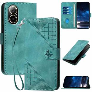 For Realme C67 4G Global Grid Butterfly Embossed Pattern Leather Phone Case with Lanyard(Light Blue)