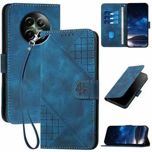 For Realme 12 5G Global YX0080 Grid Butterfly Embossed Pattern Flip Leather Phone Case with Lanyard(Dark Blue)