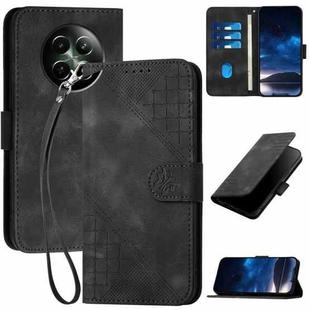 For Realme 12 5G Global YX0080 Grid Butterfly Embossed Pattern Flip Leather Phone Case with Lanyard(Black)