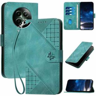 For Realme 12 5G Global Grid Butterfly Embossed Pattern Leather Phone Case with Lanyard(Light Blue)