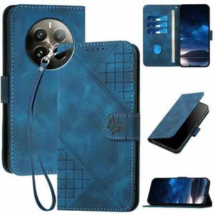 For Realme 12 Pro 5G Global Grid Butterfly Embossed Pattern Leather Phone Case with Lanyard(Dark Blue)