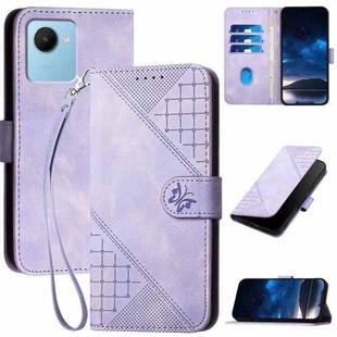 For Realme C30 4G / C30s Grid Butterfly Embossed Pattern Leather Phone Case with Lanyard(Light Purple)