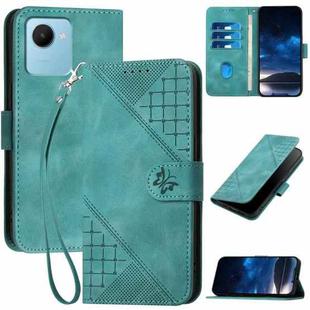 For Realme Narzo 50i Prime Grid Butterfly Embossed Pattern Leather Phone Case with Lanyard(Light Blue)