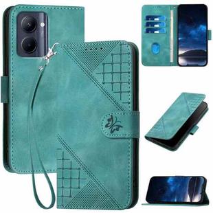 For Realme C33 Global YX0080 Grid Butterfly Embossed Pattern Flip Leather Phone Case with Lanyard(Light Blue)