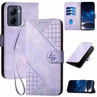 For Realme C33 Global YX0080 Grid Butterfly Embossed Pattern Flip Leather Phone Case with Lanyard(Light Purple)