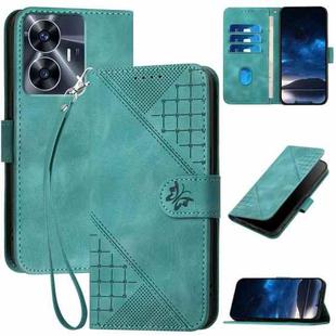 For Realme Narzo N55 YX0080 Grid Butterfly Embossed Pattern Flip Leather Phone Case with Lanyard(Light Blue)